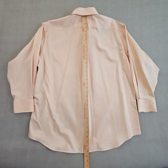 Tommy Hilfiger Dress Shirt Men's 17 1/2 32-33 XL Peach Herringbone Long Sleeve - Picture 8 of 14